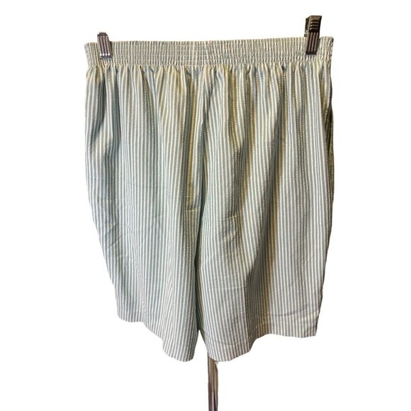 Bon Worth Blue White Seersucker Elastic Waist Pull On Shorts Pockets Sz SP - Picture 2 of 7